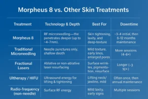 How Often Can I have Morpheus 8? 2 Table to show benefits of Morpheus 8 Henley-on-Thames compared to other skin treatments